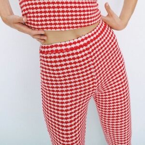 Zara Red & White Knit Flare Patterned Pants